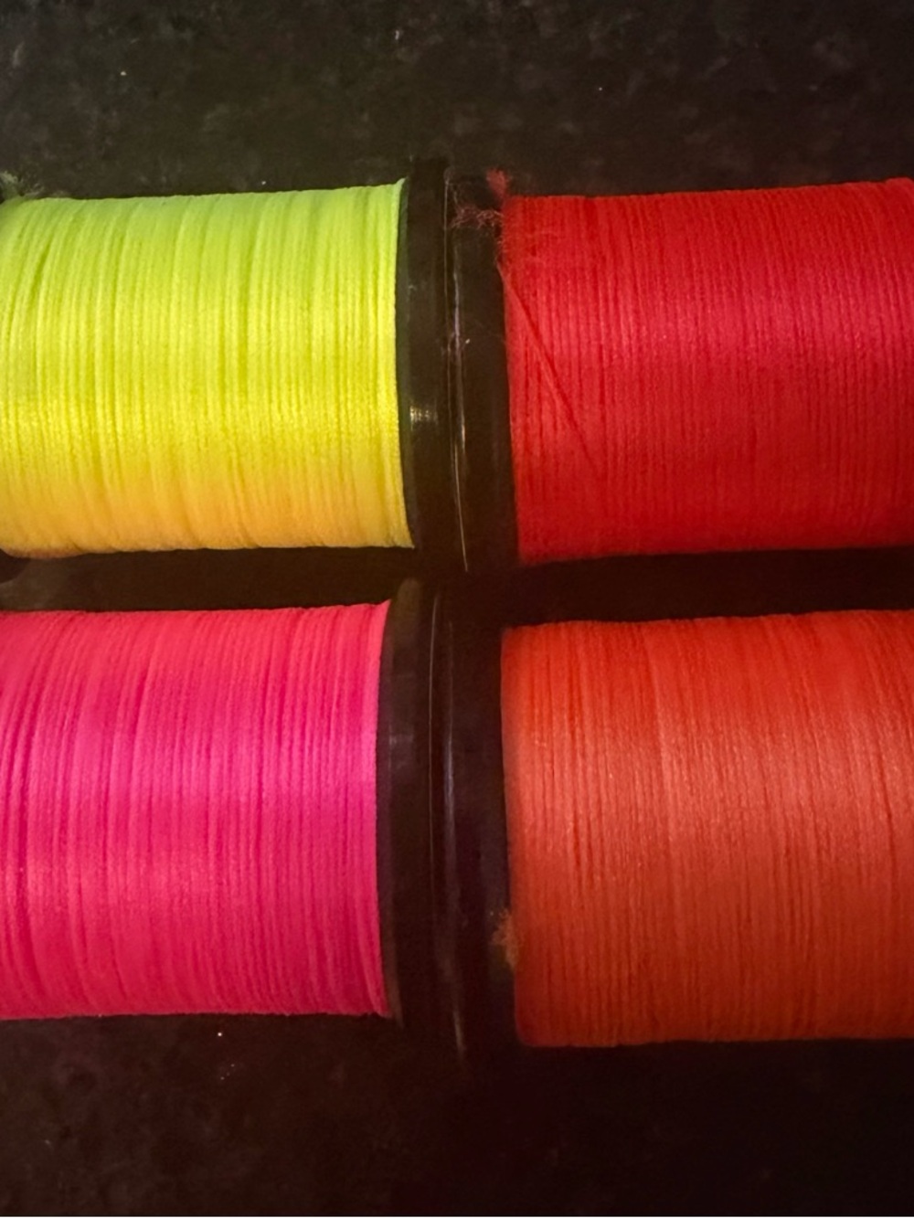 UNI-Stretch Nylon Fly-Tying Floss - Hot Pink, Chartreuse, Chinese Red and Orange